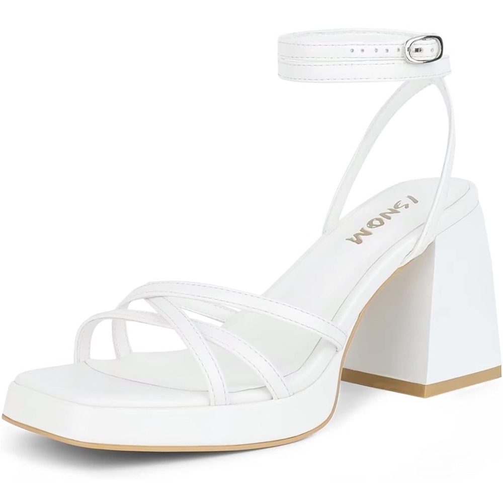 Strappy White Block Heels